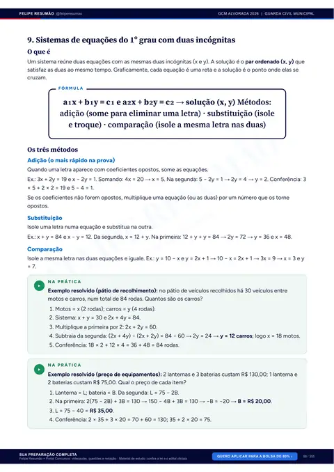 Página 89 da apostila: Matemática, Sistemas de equações do 1º grau com duas incógnitas