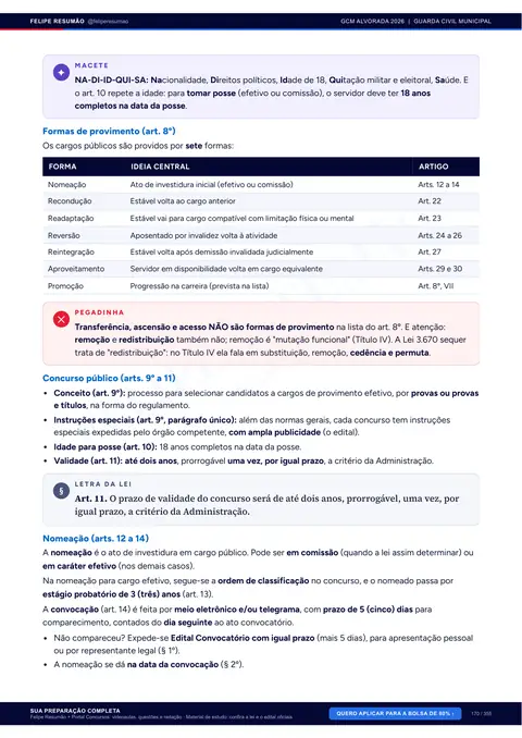 Página 171 da apostila: Legislação, Regime Jurídico dos Servidores · Lei Municipal nº 3.670/2022