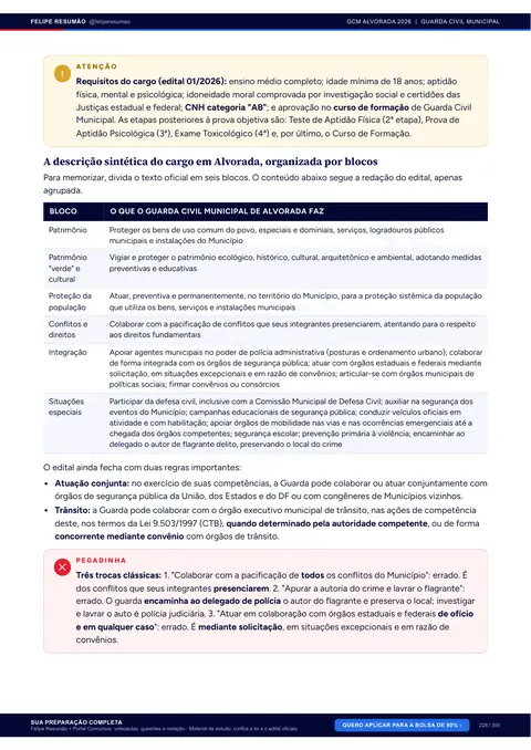 Página 229 da apostila: Conhecimentos Específicos de Guarda Civil Municipal, Atribuições do cargo