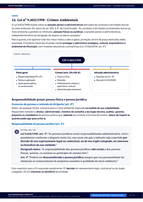 Página 313 da apostila: Conhecimentos Específicos de Guarda Civil Municipal, Lei nº 9.605/1998 · Crimes Ambientais